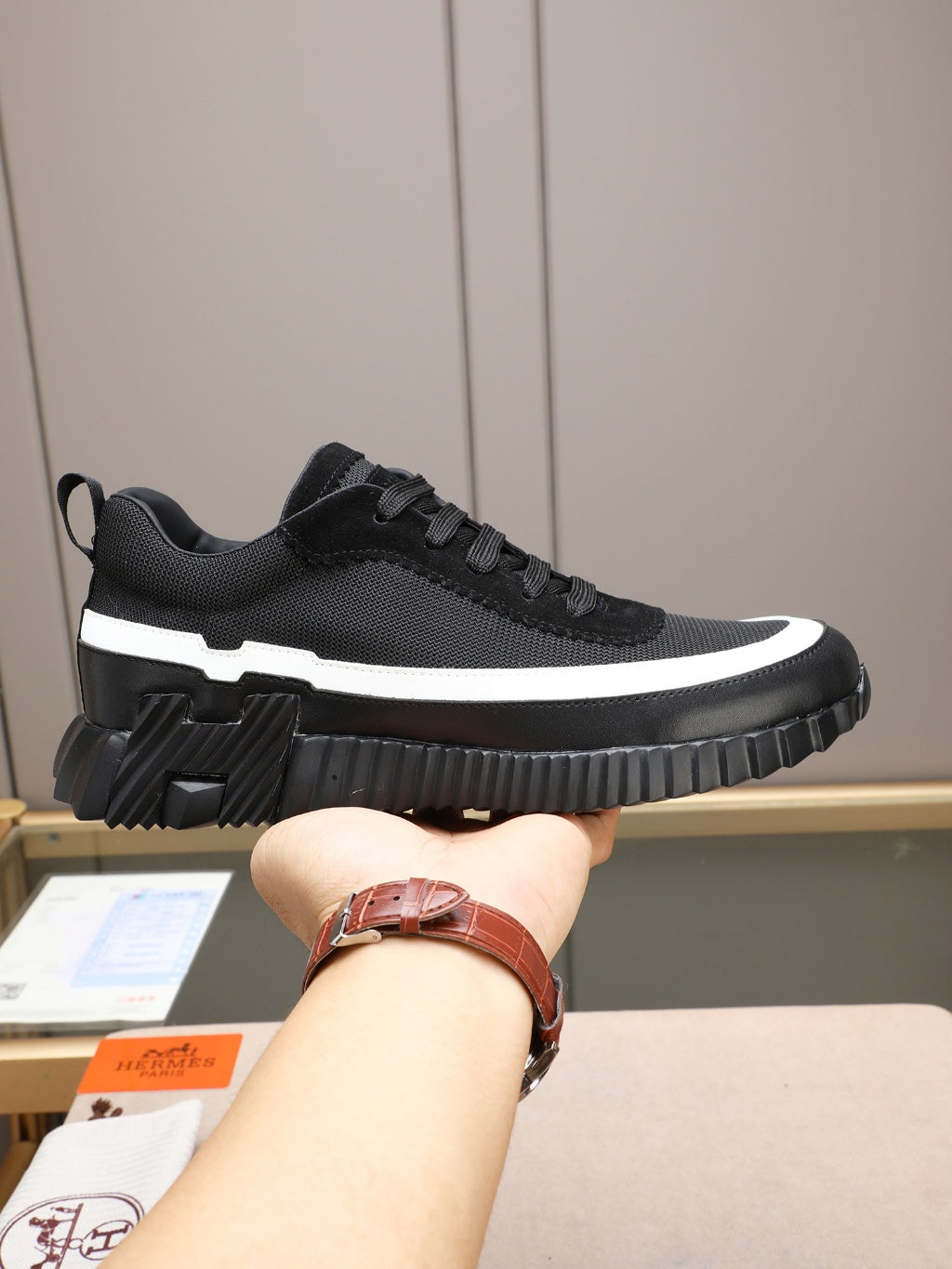 Hermes Black Sneakers with White Trim
