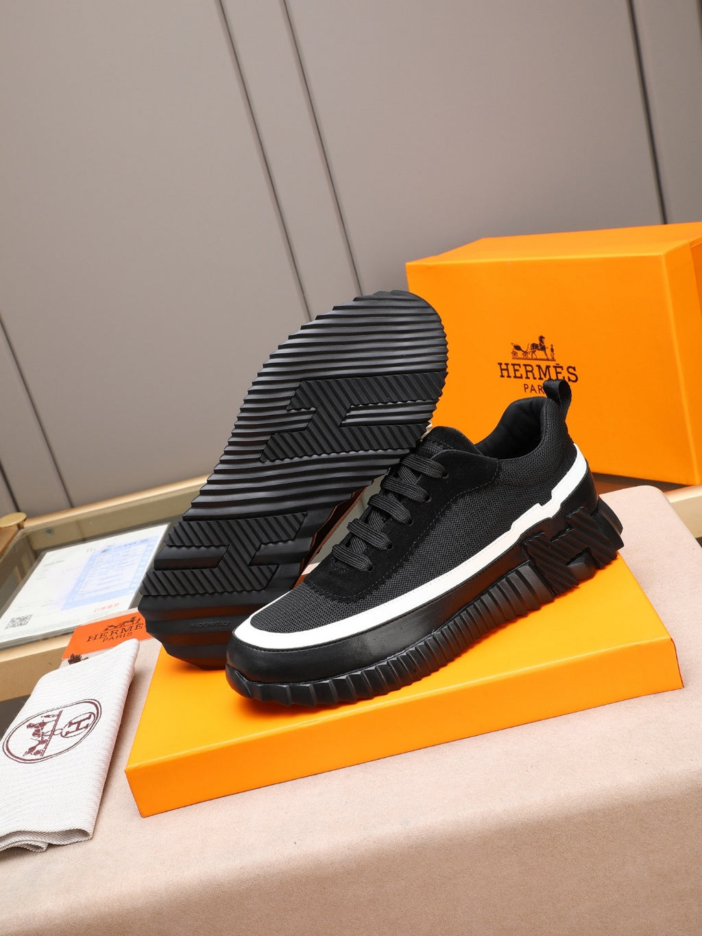 Hermes Black Sneakers with White Trim