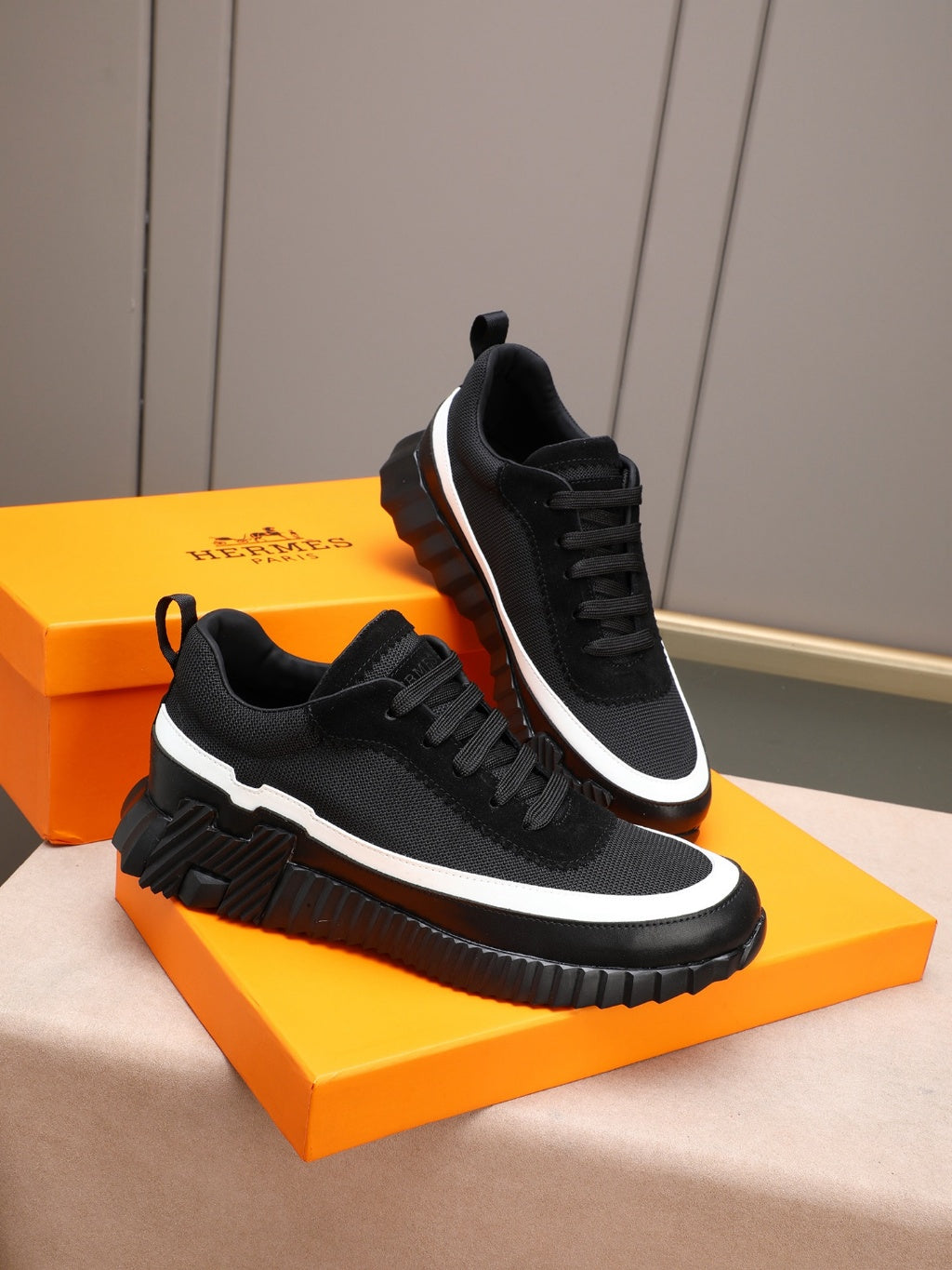 Hermes Black Sneakers with White Trim