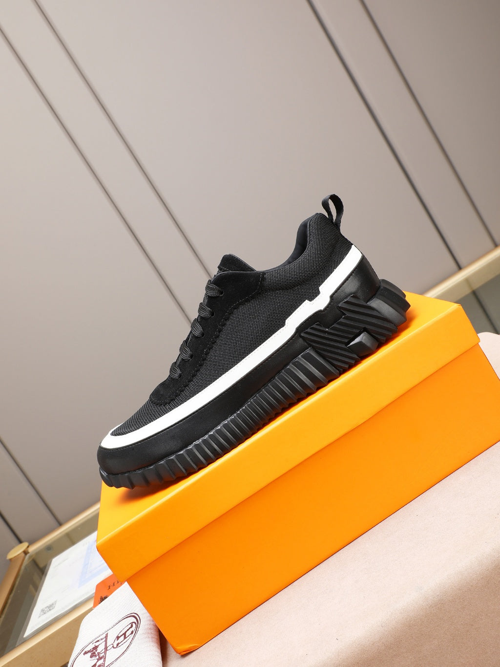 Hermes Black Sneakers with White Trim