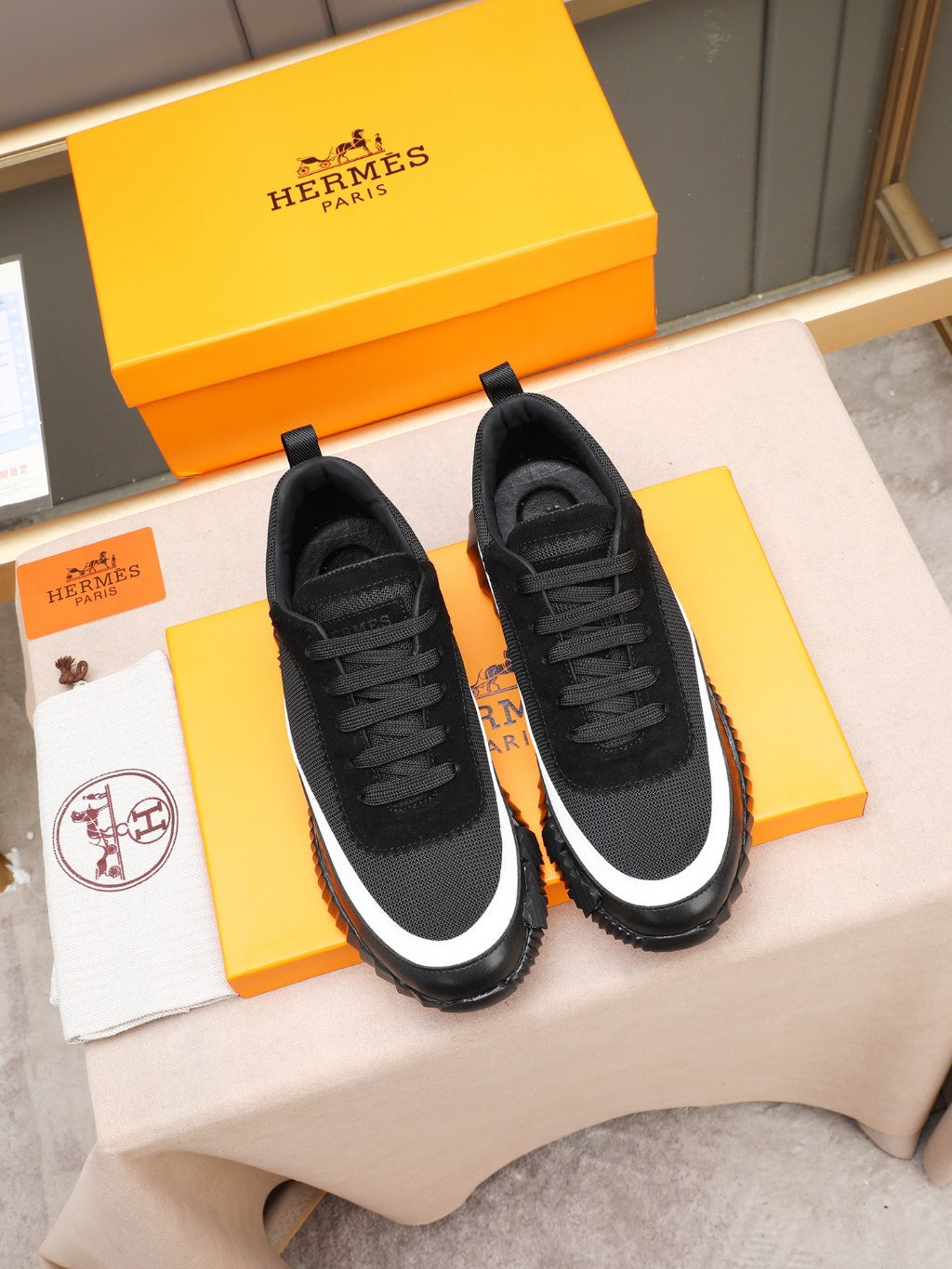 Hermes Black Sneakers with White Trim